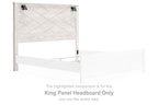 White king panel headboard with black brackets and vertical side rails