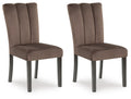 Set of 2 mocha upholstered dining side chairs, tall back, straight legs