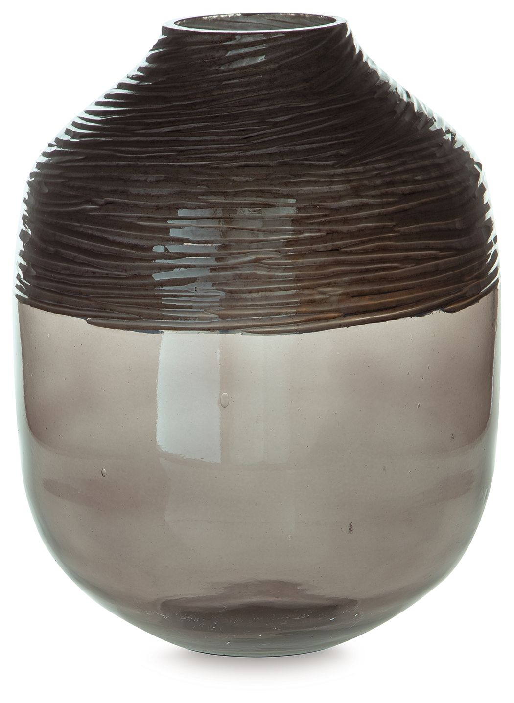 Harpwick dark gray glass vase with ribbed neck and smooth bulb body