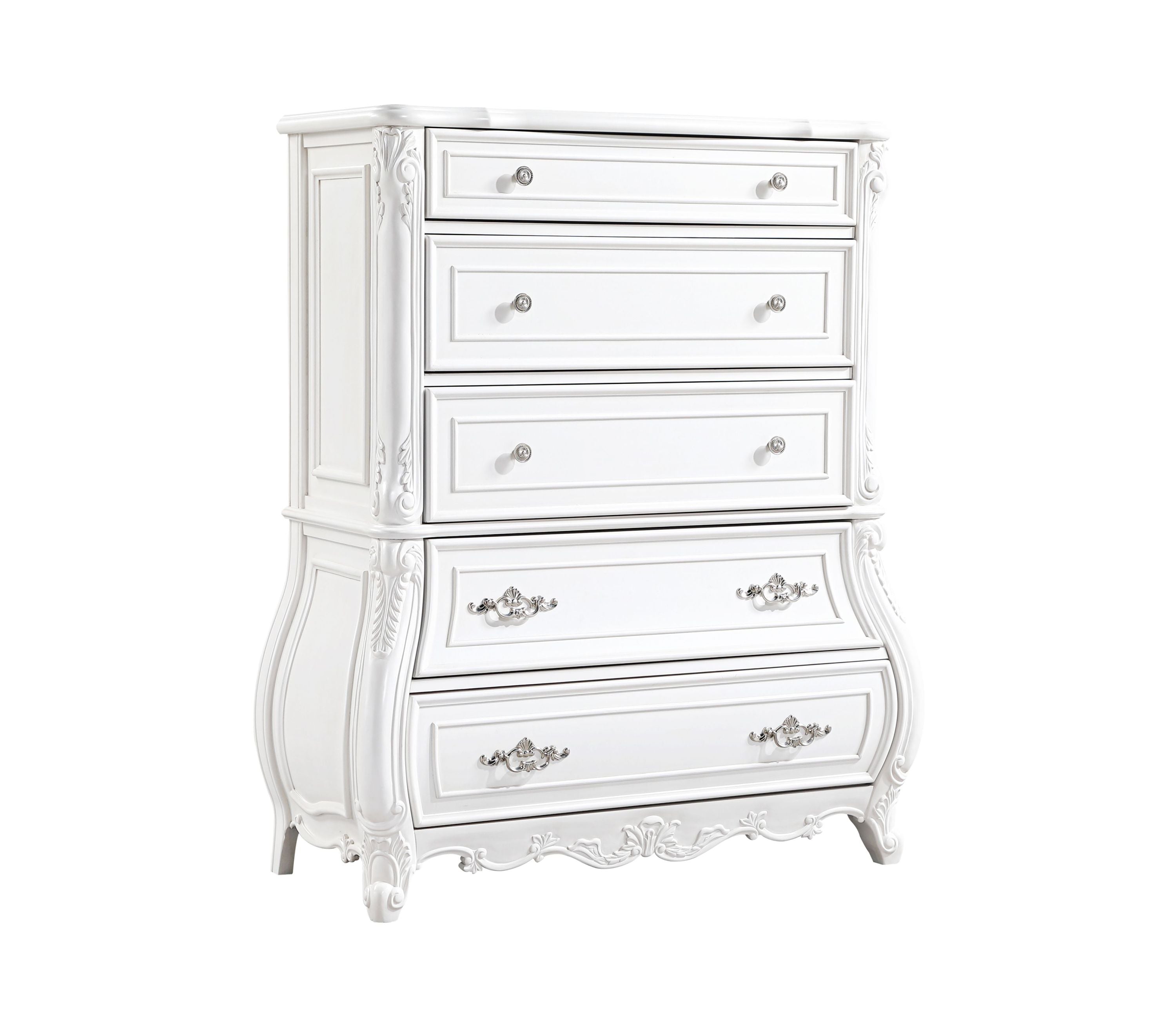 Opulence Modern Style Pearl White Wood 5-Drawer Storage Chest