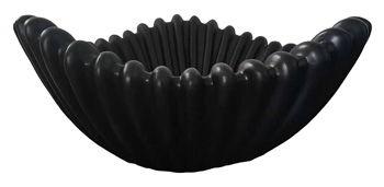 Browman black ribbed bowl with scalloped rim, curved bowl shape