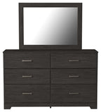 Charcoal dresser with mirror and six drawers with metal bar pulls