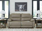 Pebble power reclining loveseat sofa with two recliners and wide padded arms