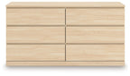 Light brown six-drawer dresser front view with smooth wood-grain panels