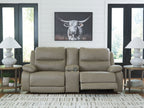 Pebble power reclining loveseat sofa with two recliners and centered seat split