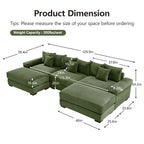 Green corduroy sectional sofa product dimensions with labeled measurements