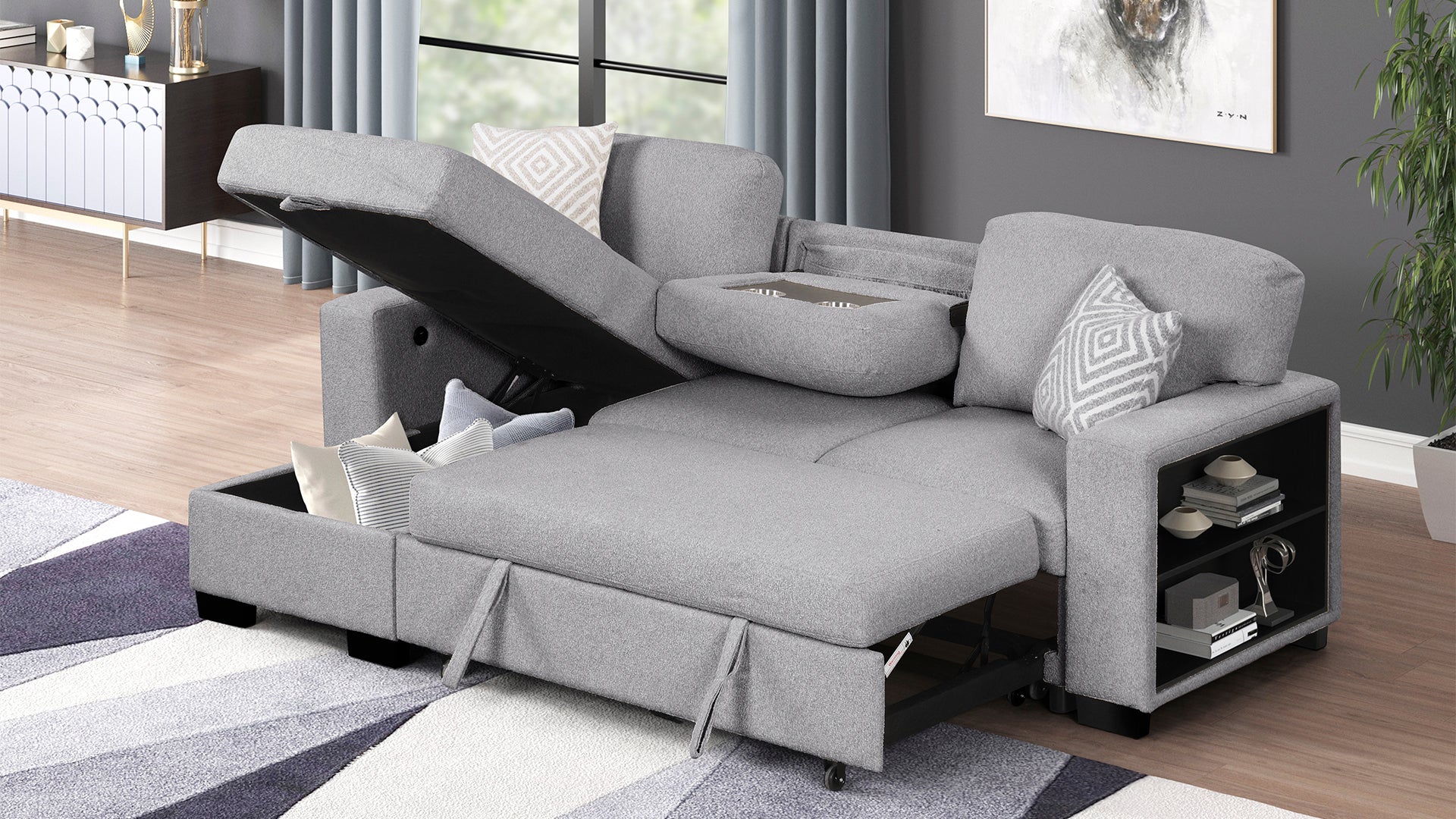 Pinto Modern Gray Velvet Sectional Sofa | Wood Frame NJ