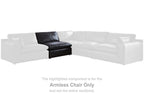 Black armless chair component with padded seat and back shown within sectional