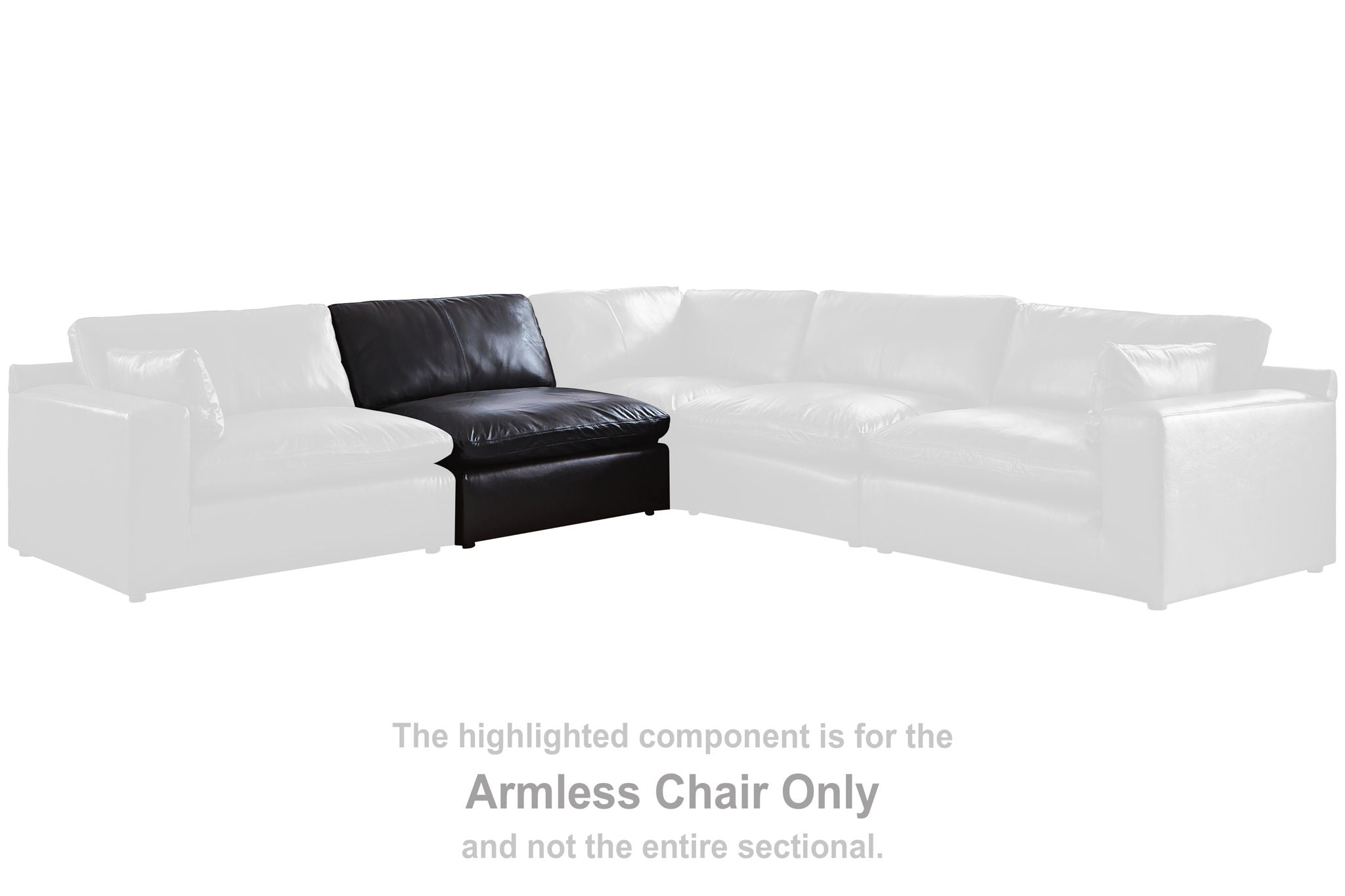 Black armless chair component with padded seat and back shown within sectional