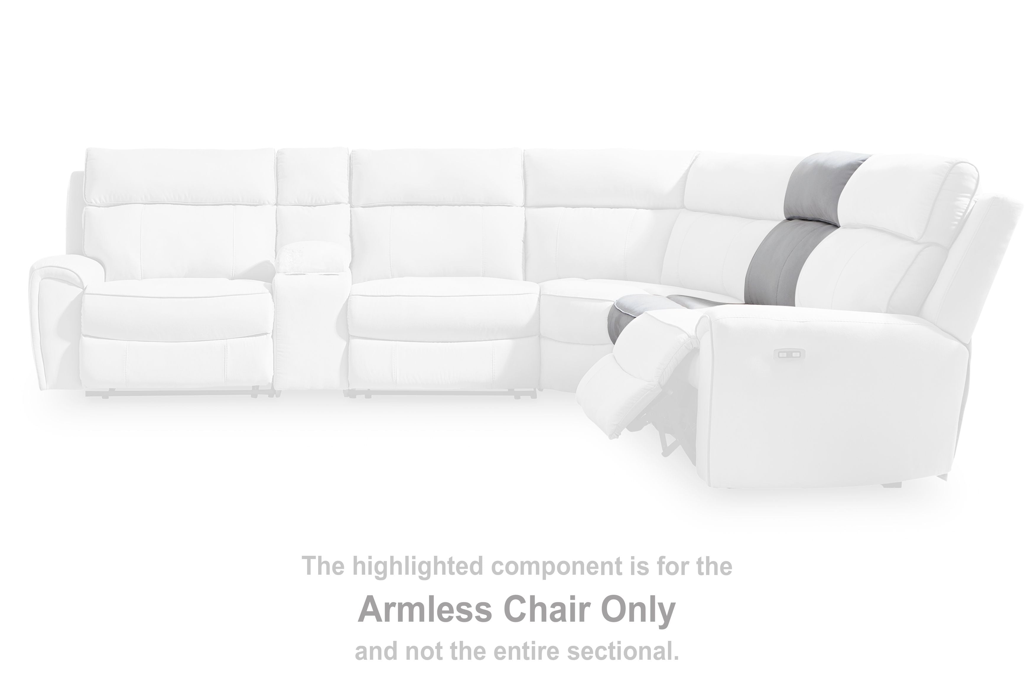 Pearl armless chair section highlighted, with padded back and seat cushions