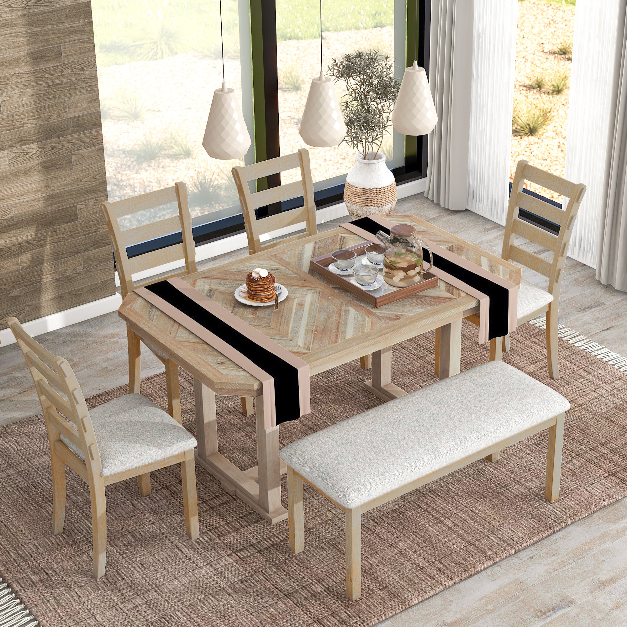 6-Piece Rubber Wood Dining Set