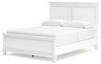 White panel bed with paneled headboard and side rail, shown from a front angle