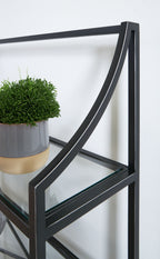 Antique black bookcase frame with curved corner supports