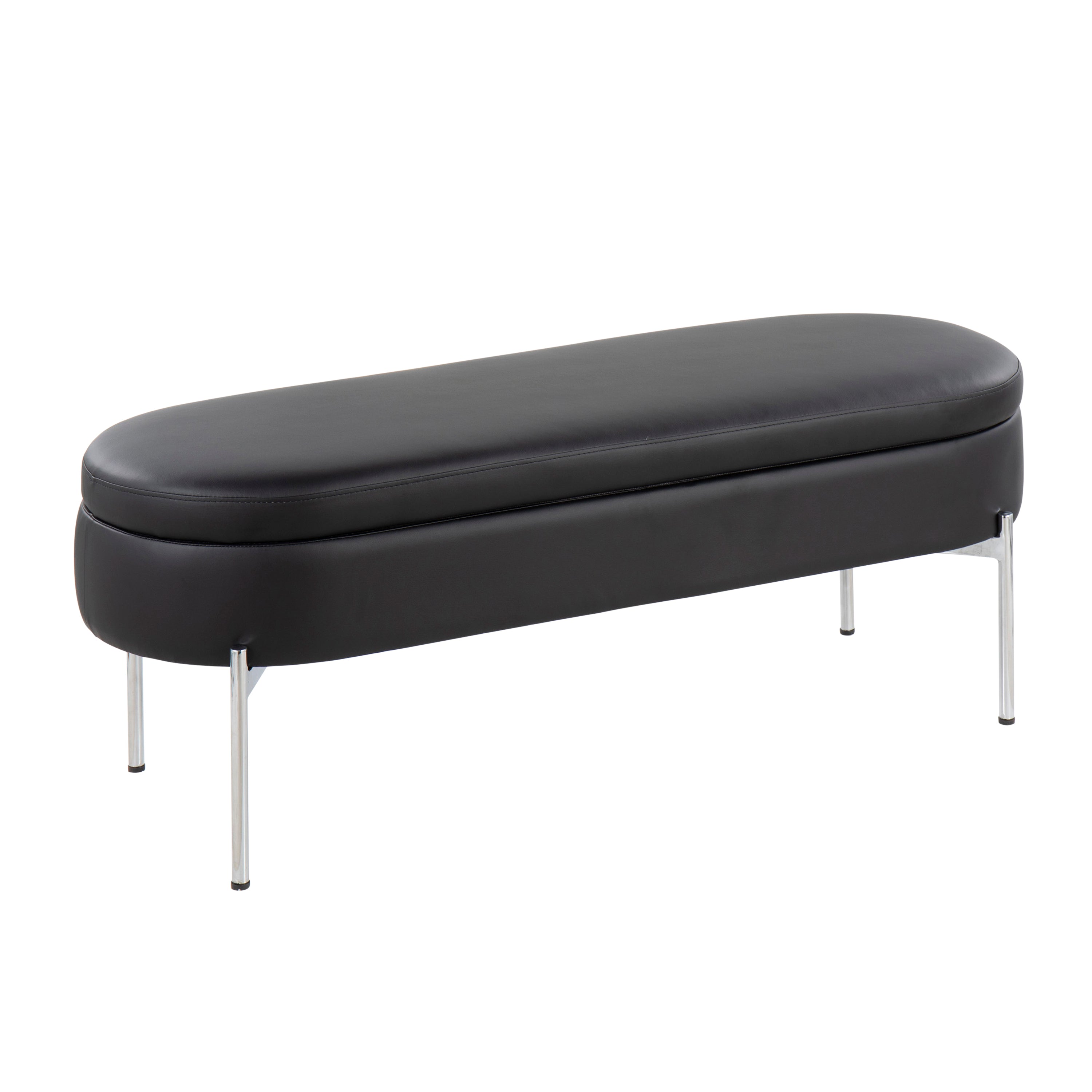 LumiSource Chloe Glam Bench - Chrome & Black Faux Leather
