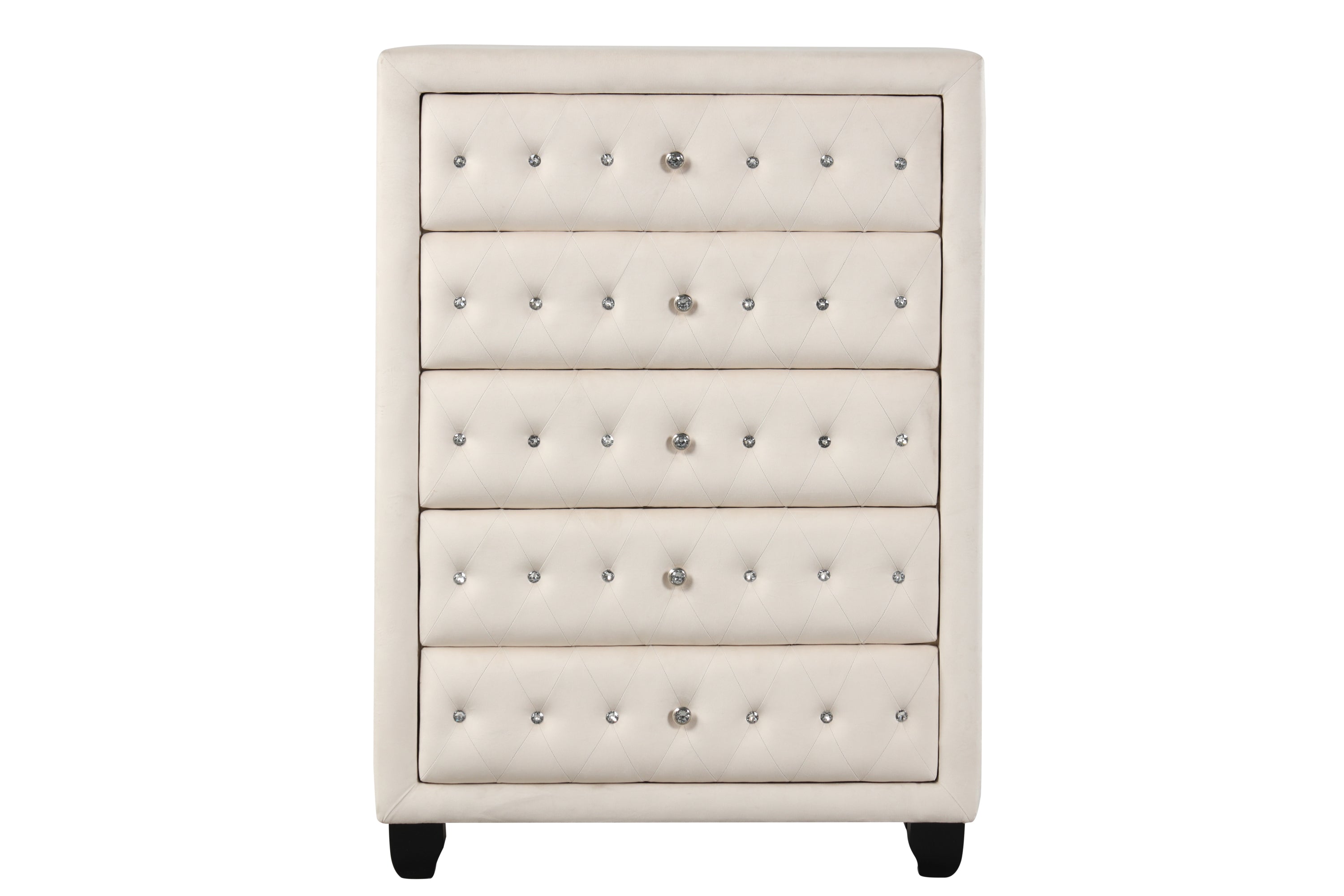 Modern Crystal Tufted Velvet Chest - 5 Drawers