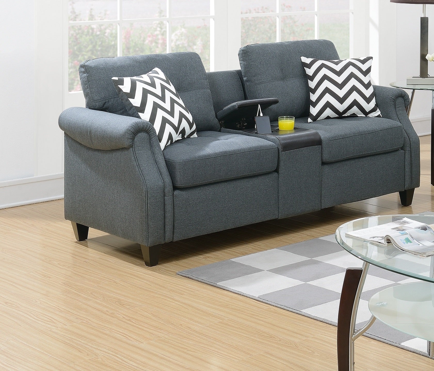 Blue Gray Sofa & Loveseat Set with Console
