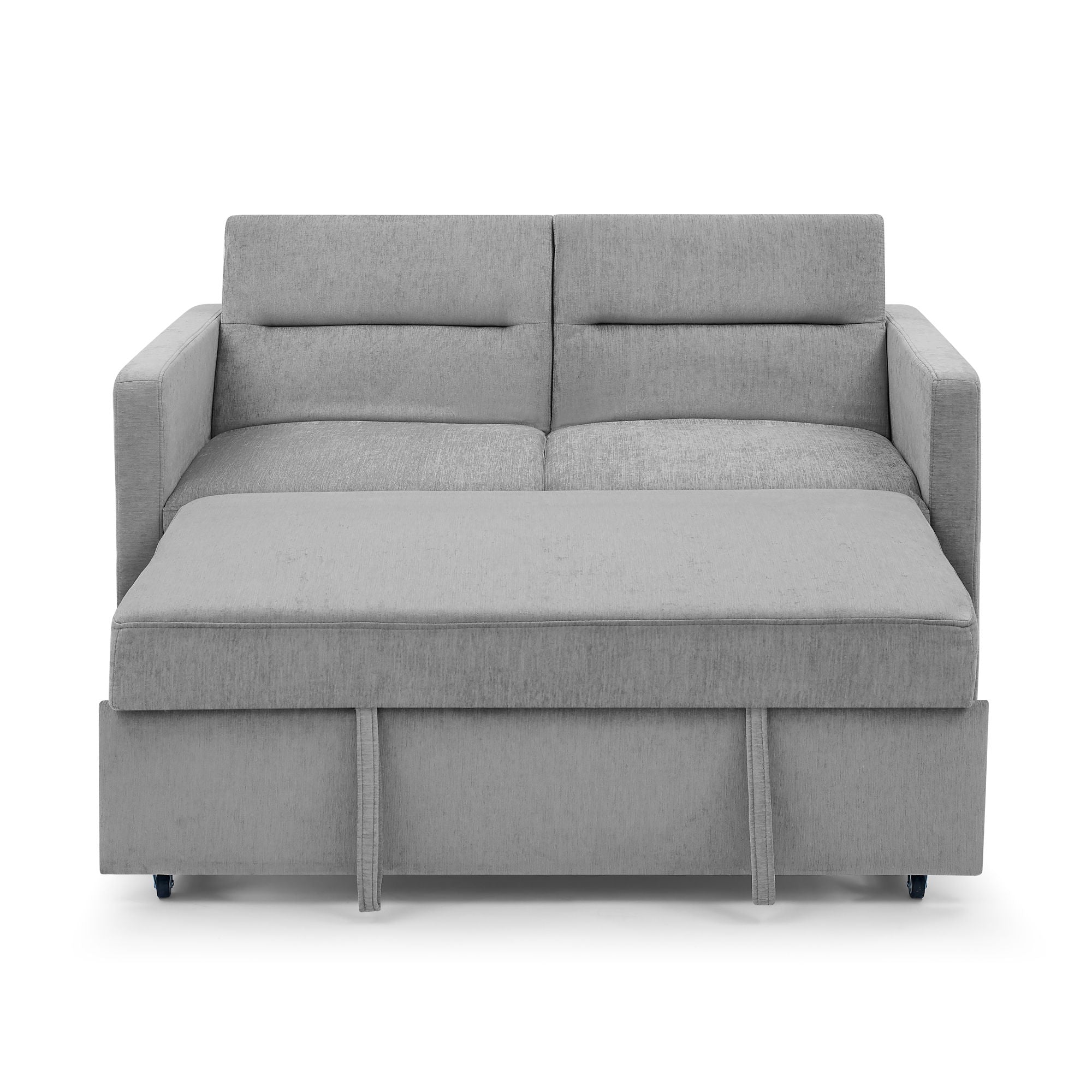 Loveseats Sofa Bed With Pull - Out Bed, Adjsutable Back And Two Arm Pocket, Grey