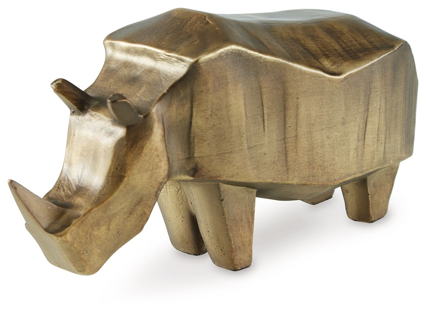 Antique gold elephant sculpture with raised trunk and textured body