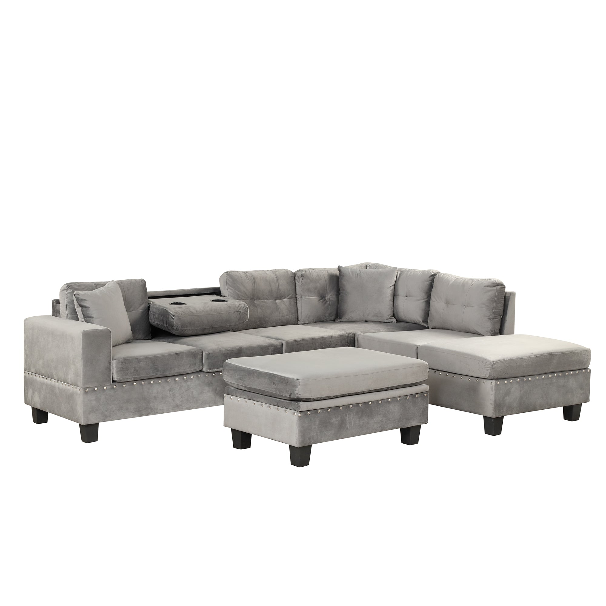 104.5" Modern Gray L Shaped Sectional Sofa w/ Storage & Cupholders-American Furniture Outlet -American Furniture Outlet