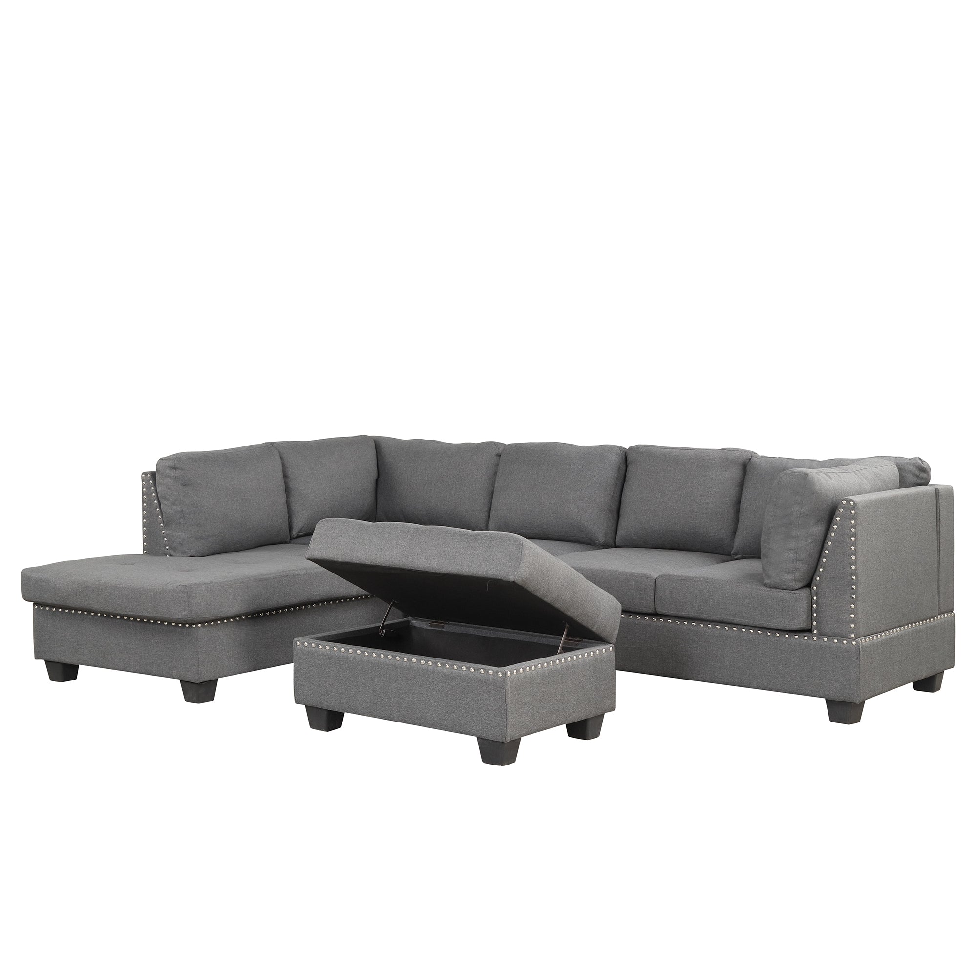 104.5" Reversible L Shaped Sectional Sofa w/ Ottoman - Gray-American Furniture Outlet -American Furniture Outlet