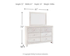 Whitewash dresser with square mirror and six drawers, medallion front details