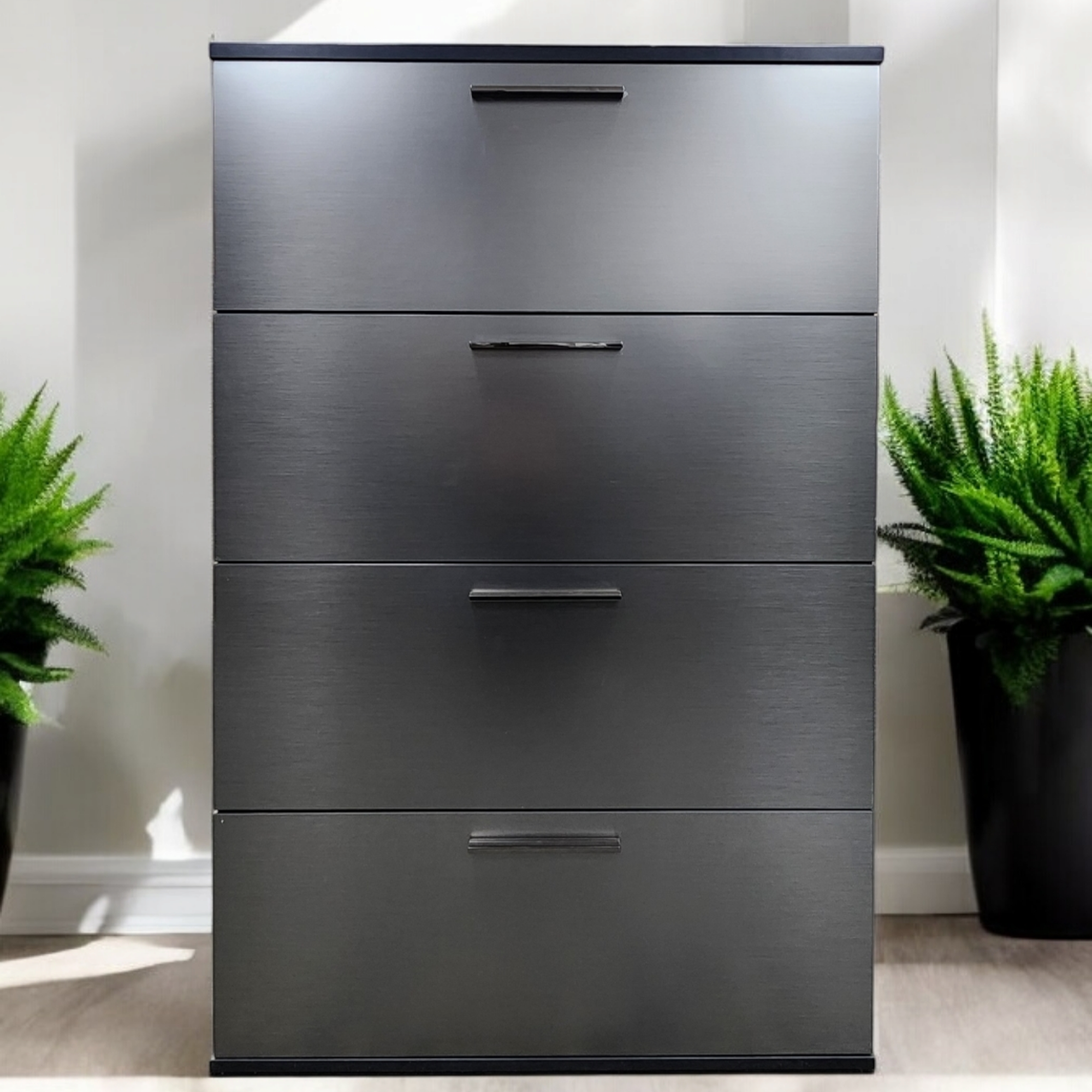 Bliss Glossy Four-Drawer Jumbo Chest Metallic Gray