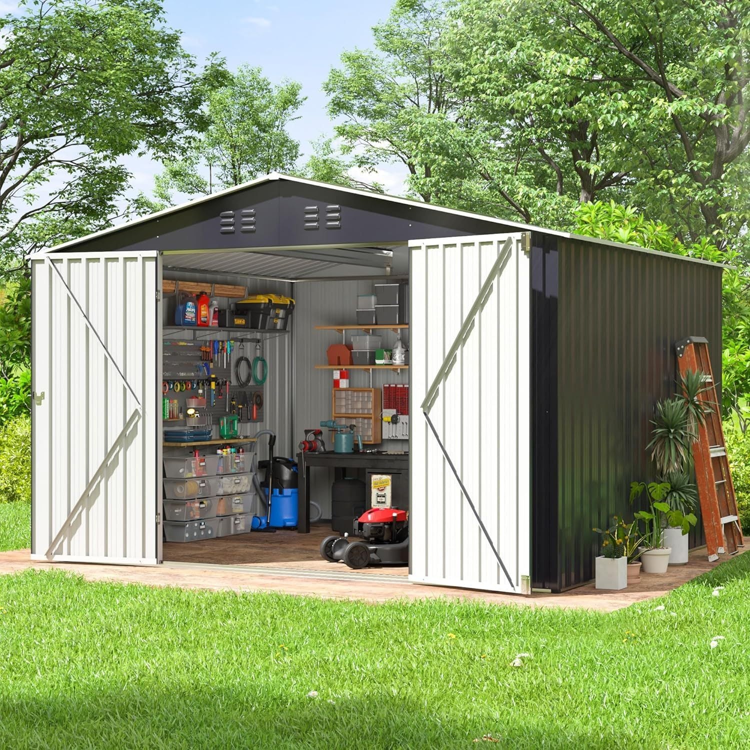 10x10 Metal Shed w/Lock & Vents - Outdoor Storage-American Furniture Outlet