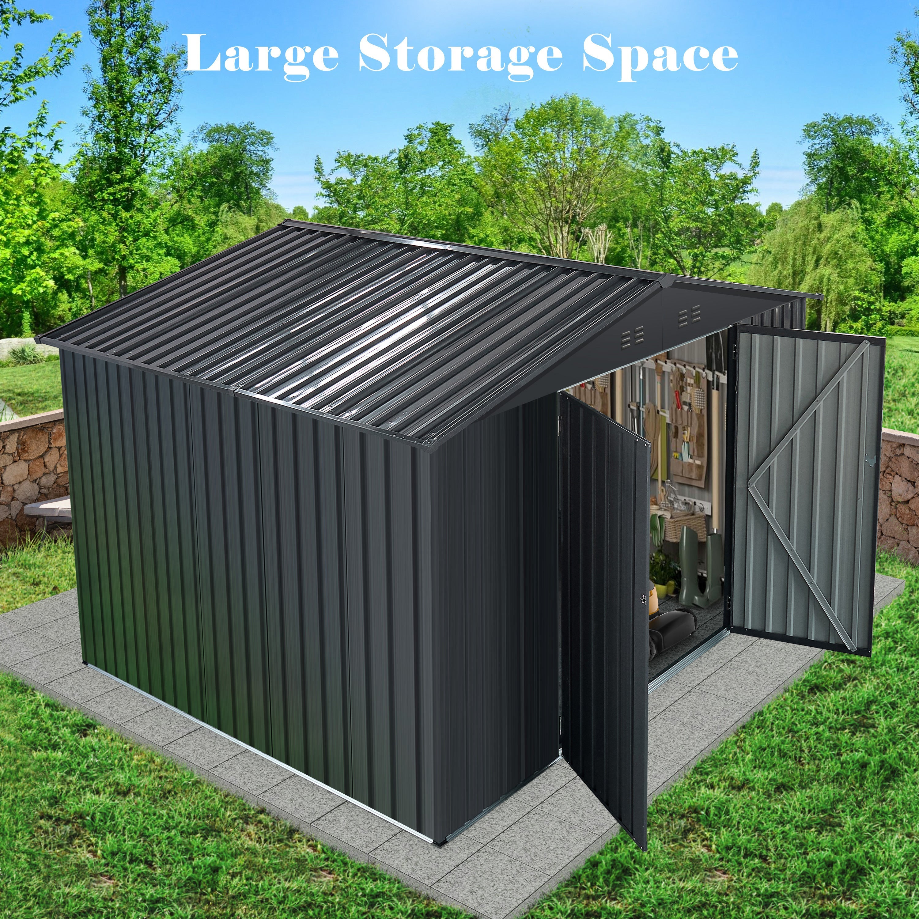 10x10 Metal Shed w/Lock & Vents - Outdoor Storage-American Furniture Outlet