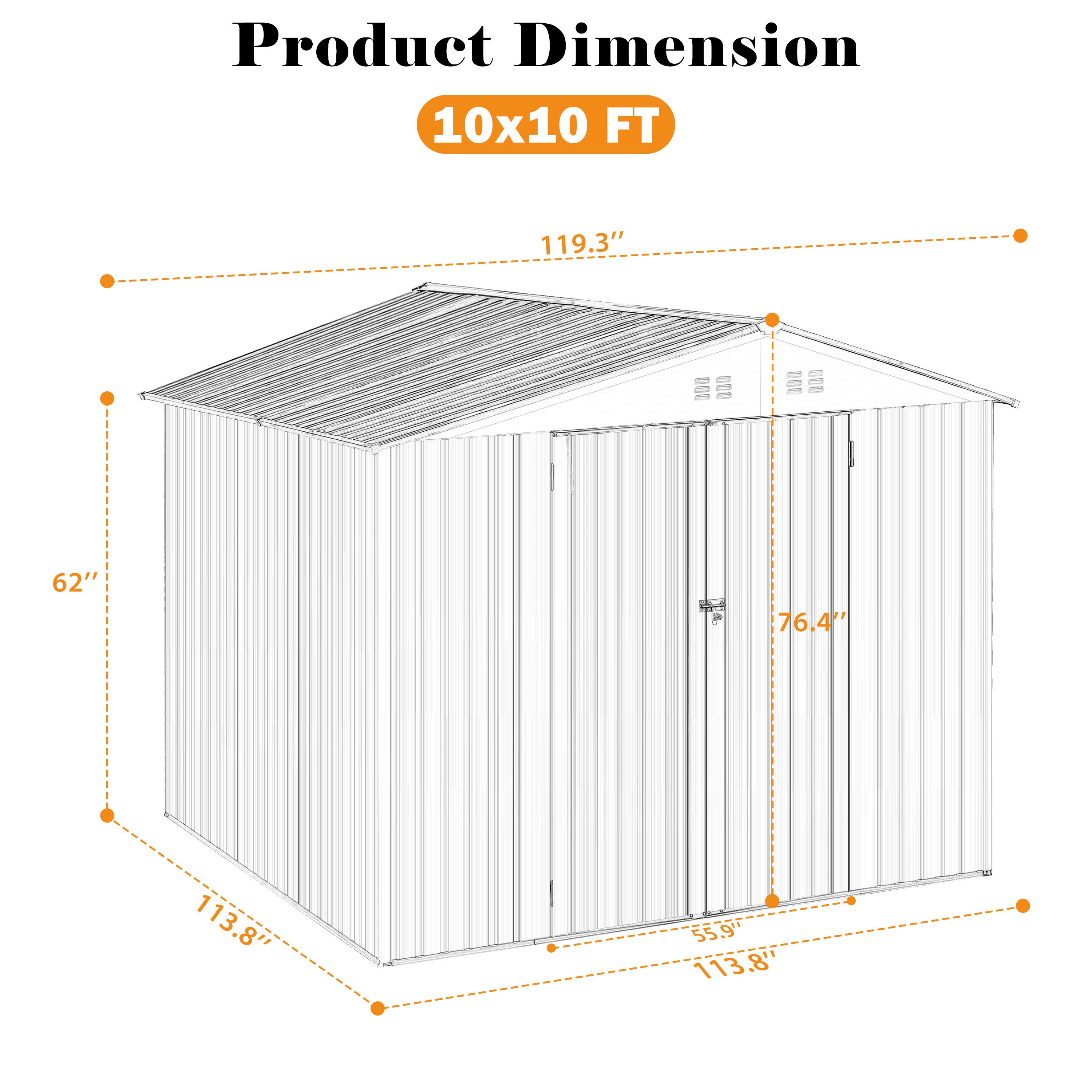 10x10 Metal Shed w/Lock & Vents - Outdoor Storage-American Furniture Outlet