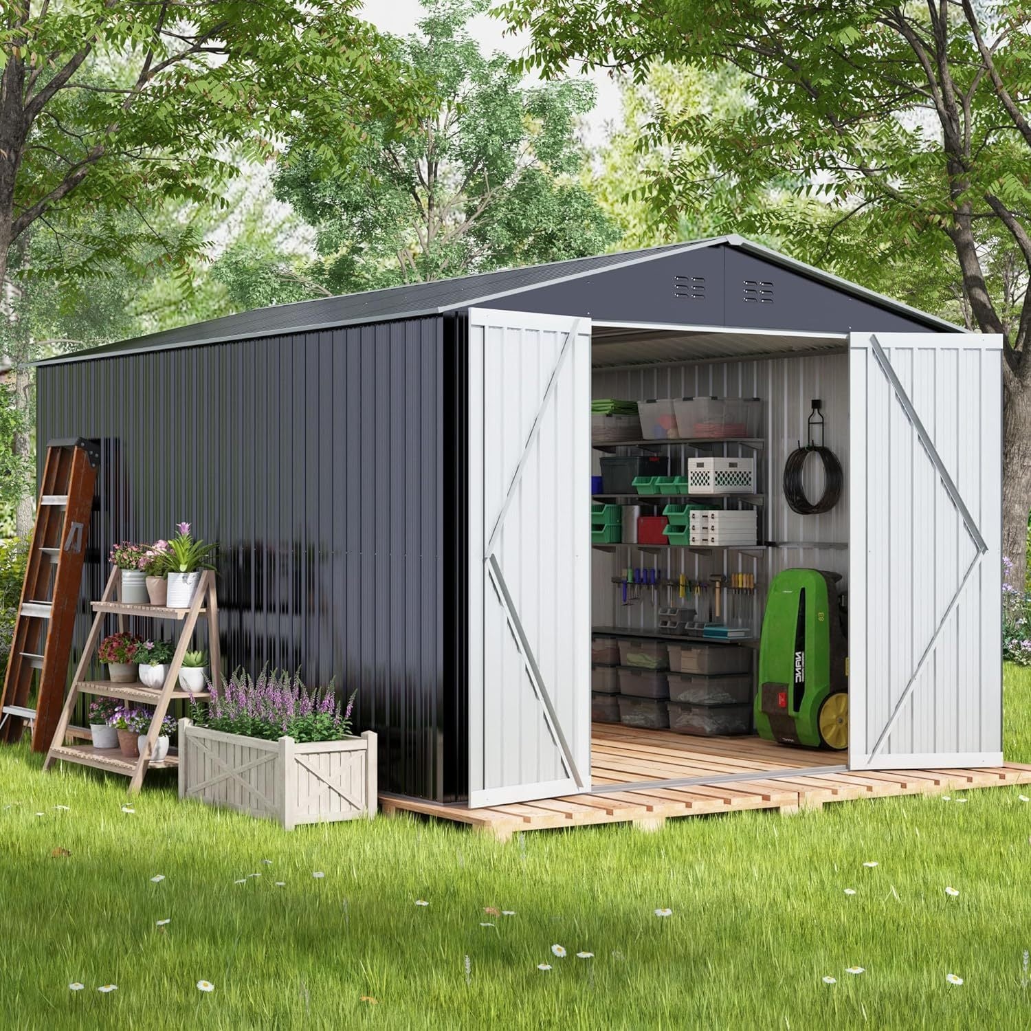 10x10 Metal Shed w/Lock & Vents - Outdoor Storage-American Furniture Outlet