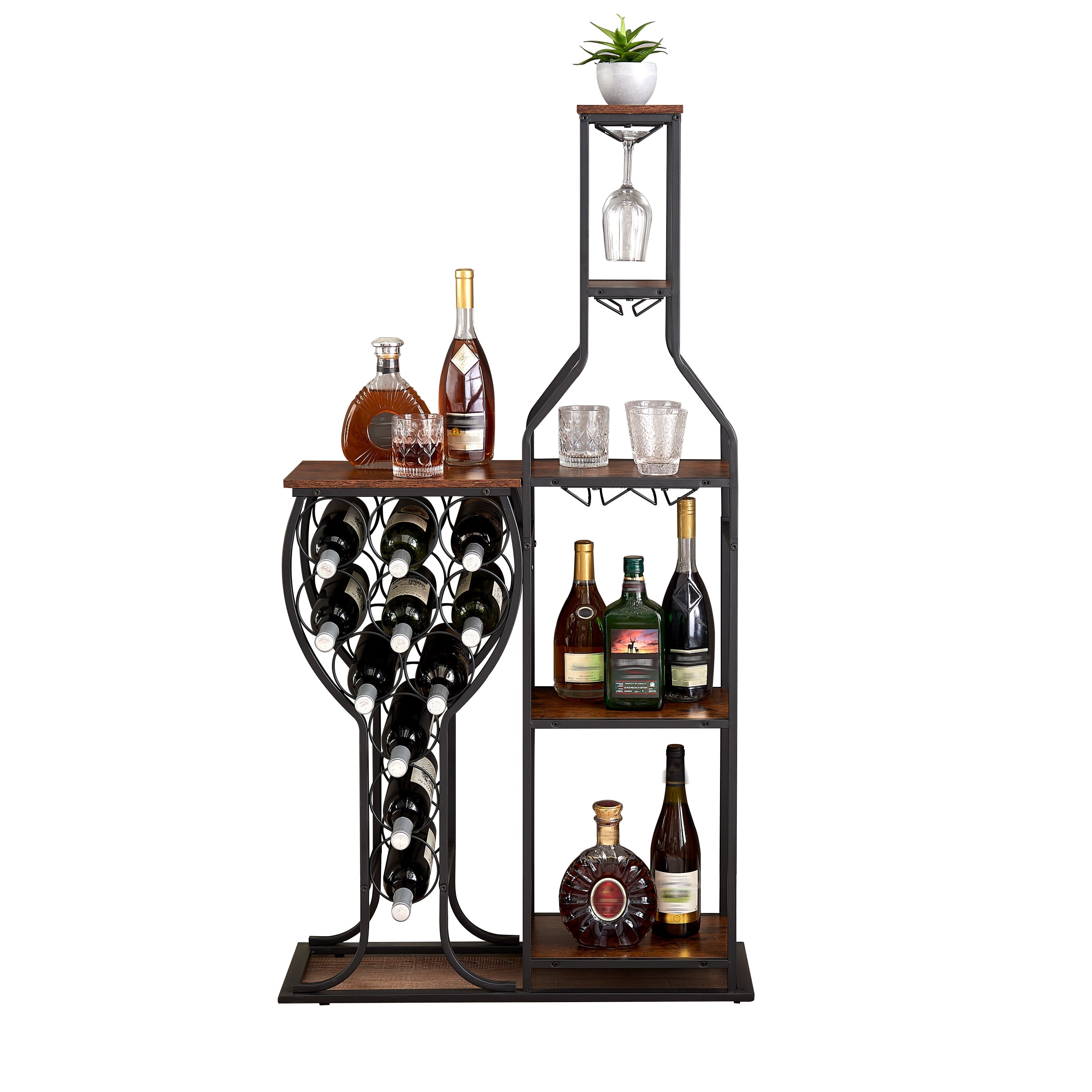 11 Bottle Wine Rack with Glass Holder & Shelves - 5 Tier Freestanding-American Furniture Outlet