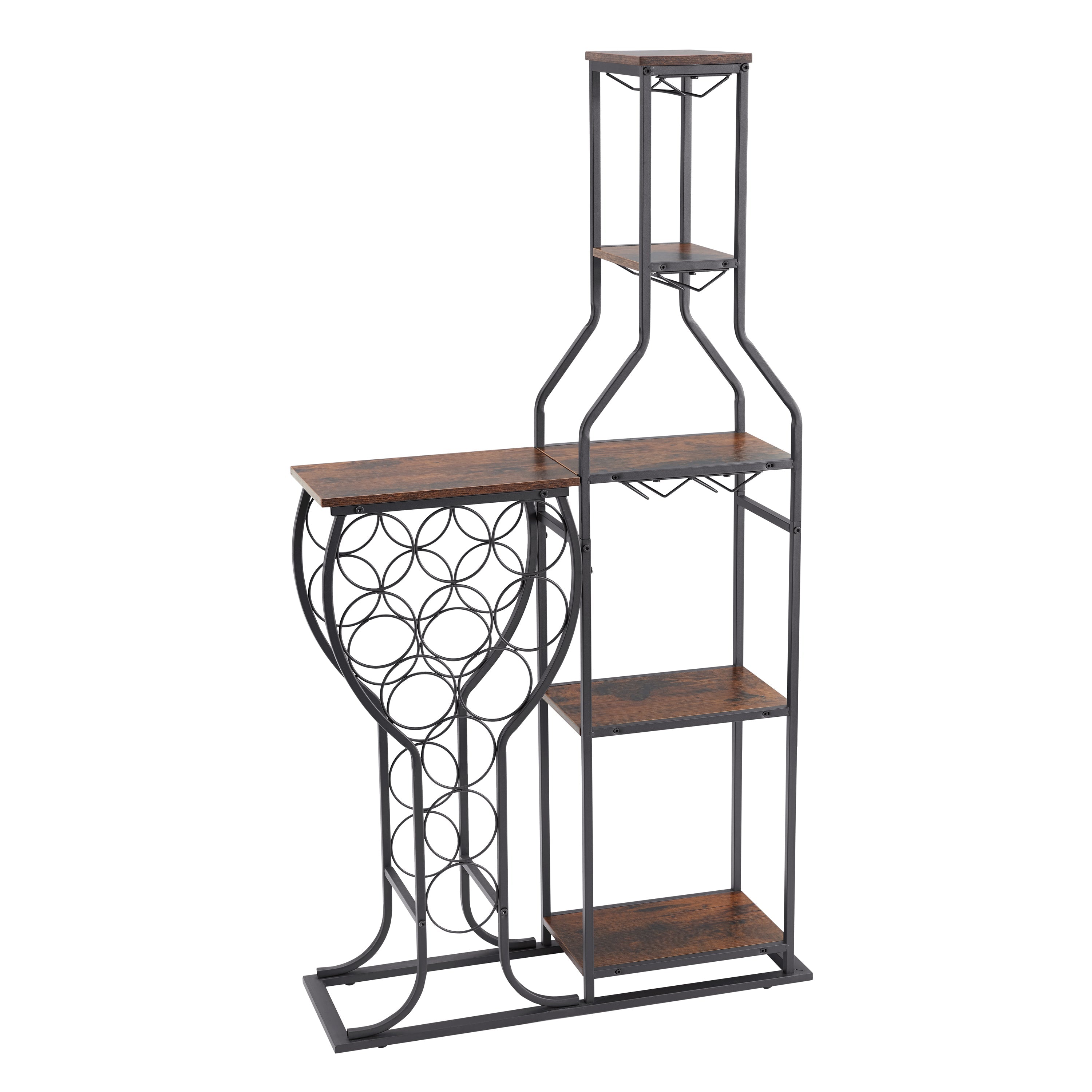 11 Bottle Wine Rack with Glass Holder & Shelves - 5 Tier Freestanding-American Furniture Outlet