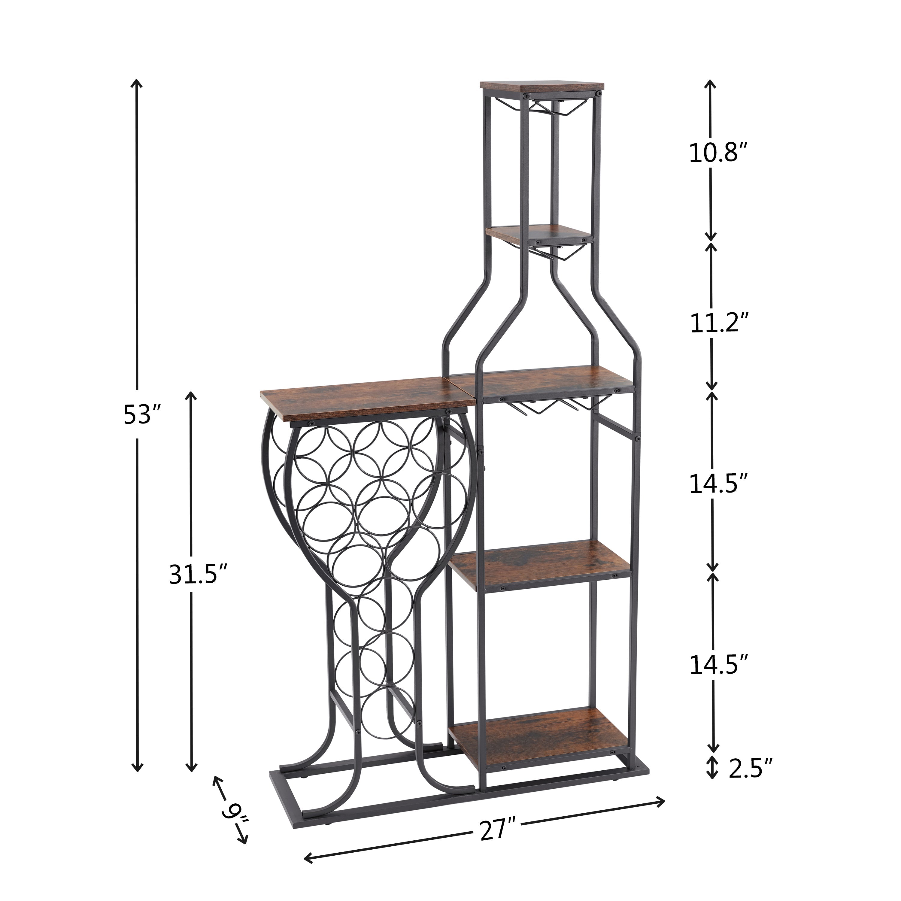 11 Bottle Wine Rack with Glass Holder & Shelves - 5 Tier Freestanding-American Furniture Outlet