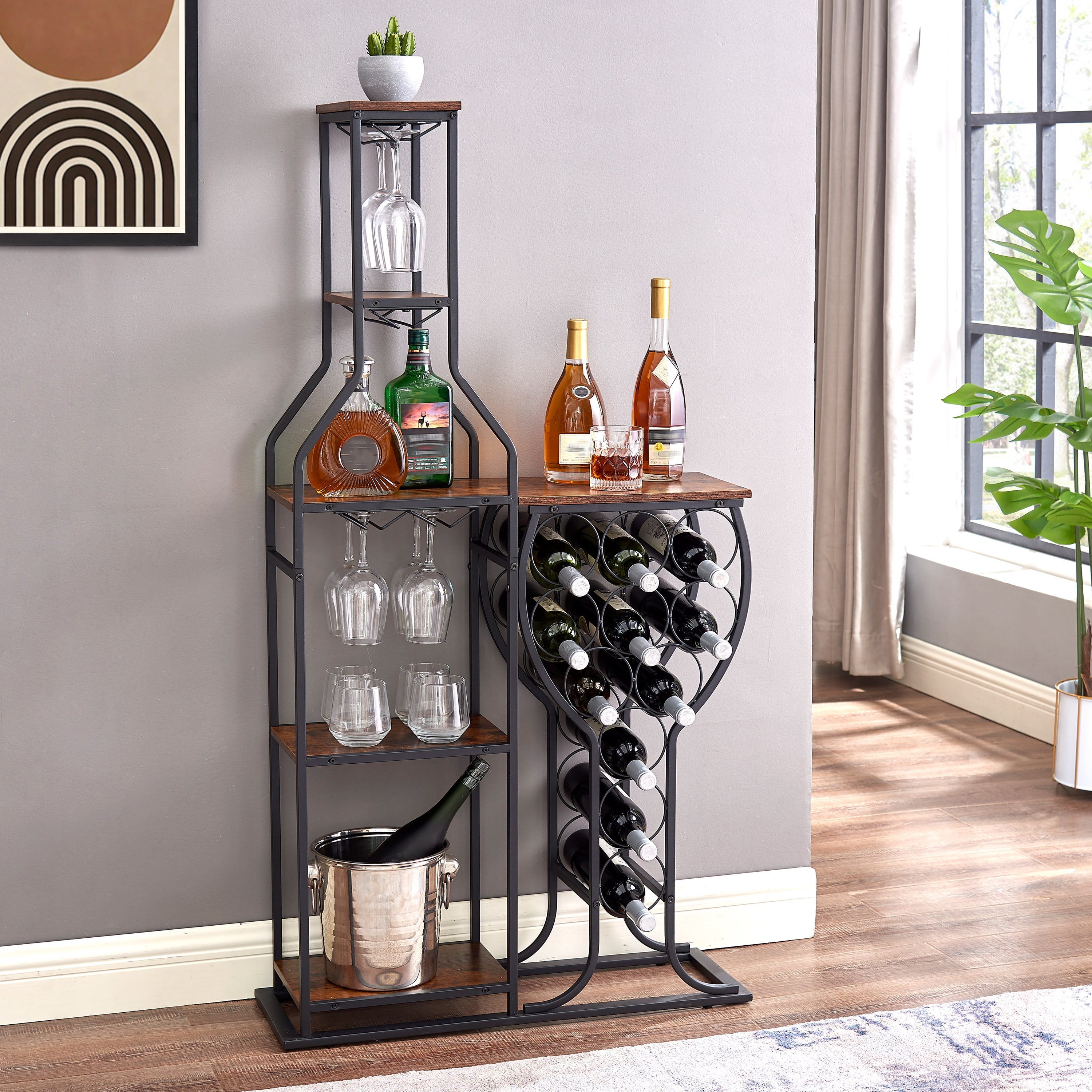 11 Bottle Wine Rack - Glass Holder & Shelves