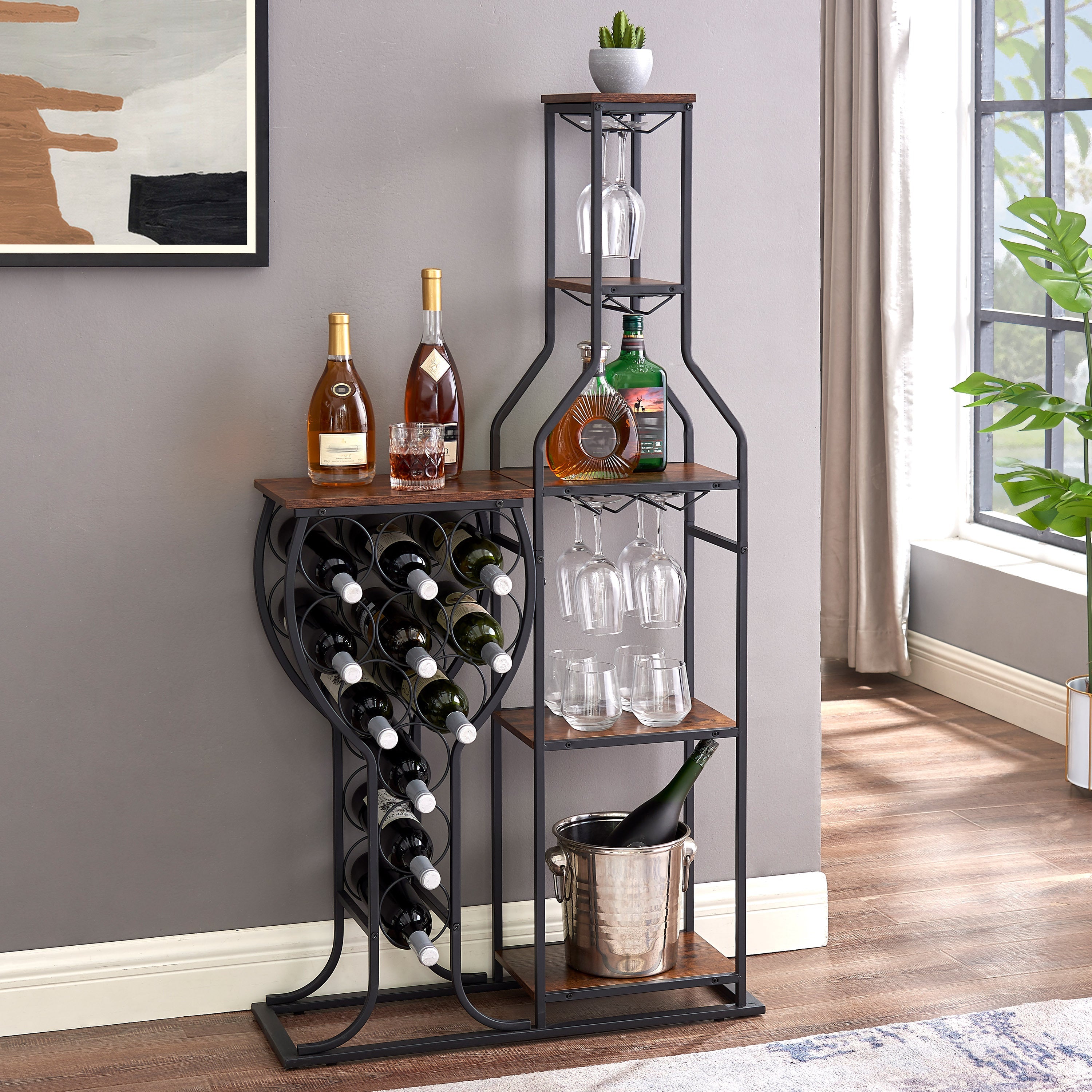 11 Bottle Wine Rack - Glass Holder & Shelves