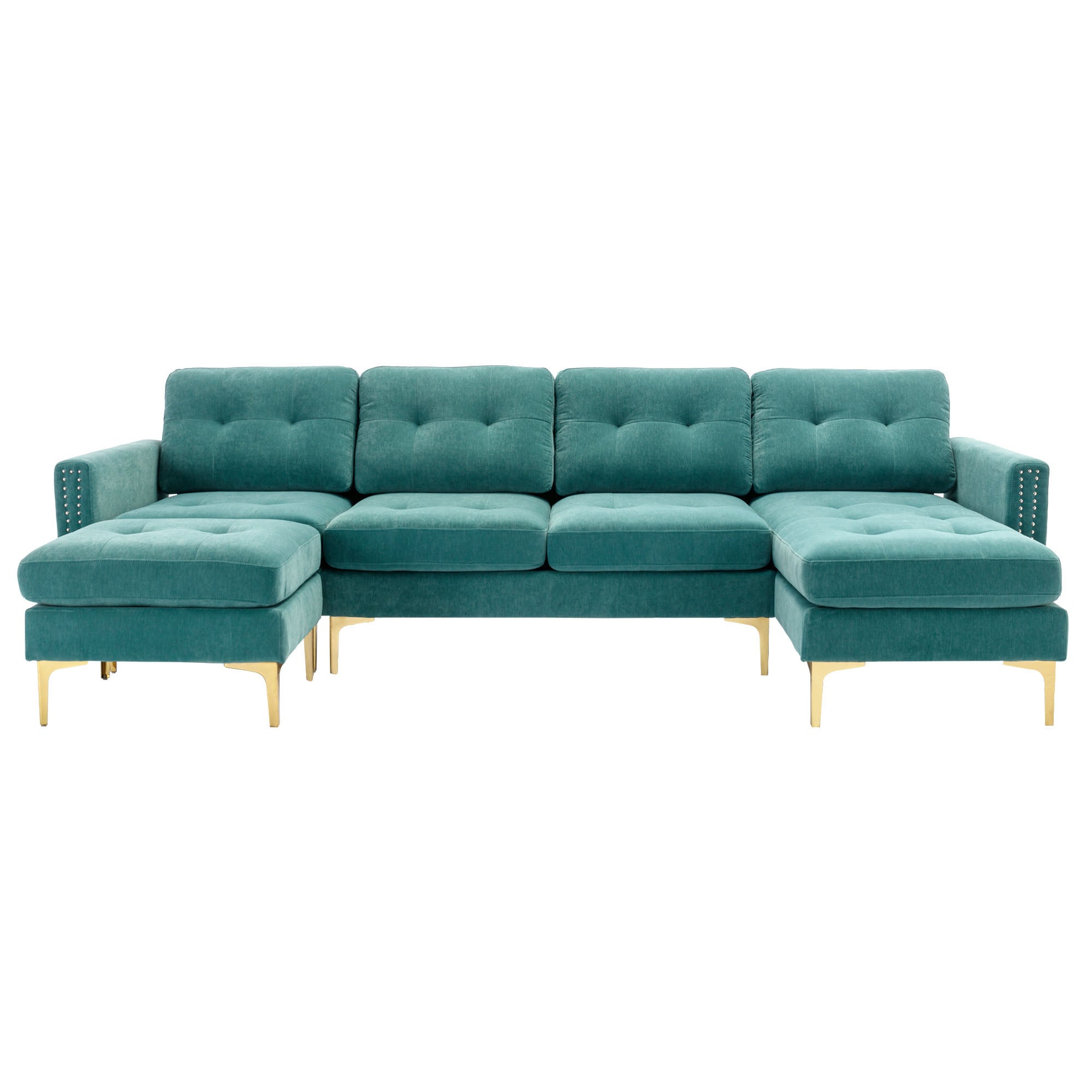 110" Green L-Shape Sectional Sofa Couch w/ Movable Ottoman | Living Room & Apartment-American Furniture Outlet -American Furniture Outlet