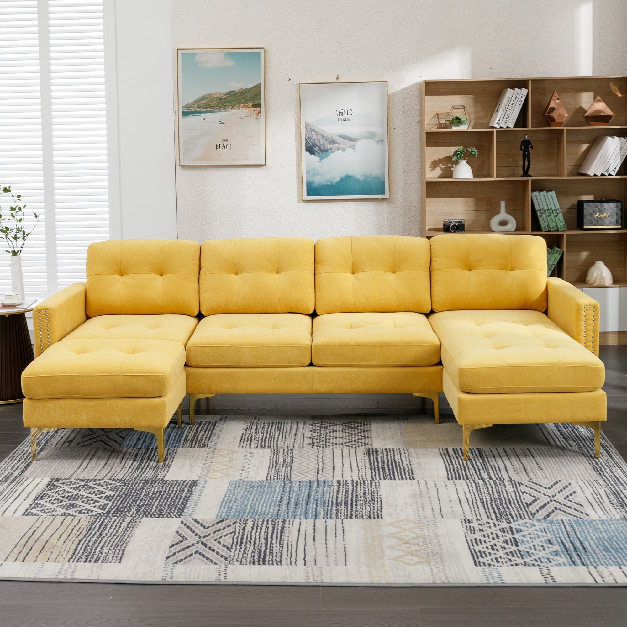 110" L-Shape Convertible Sectional Sofa Couch w/ Ottoman | Living Room, Apartment, Office | Yellow-American Furniture Outlet -American Furniture Outlet