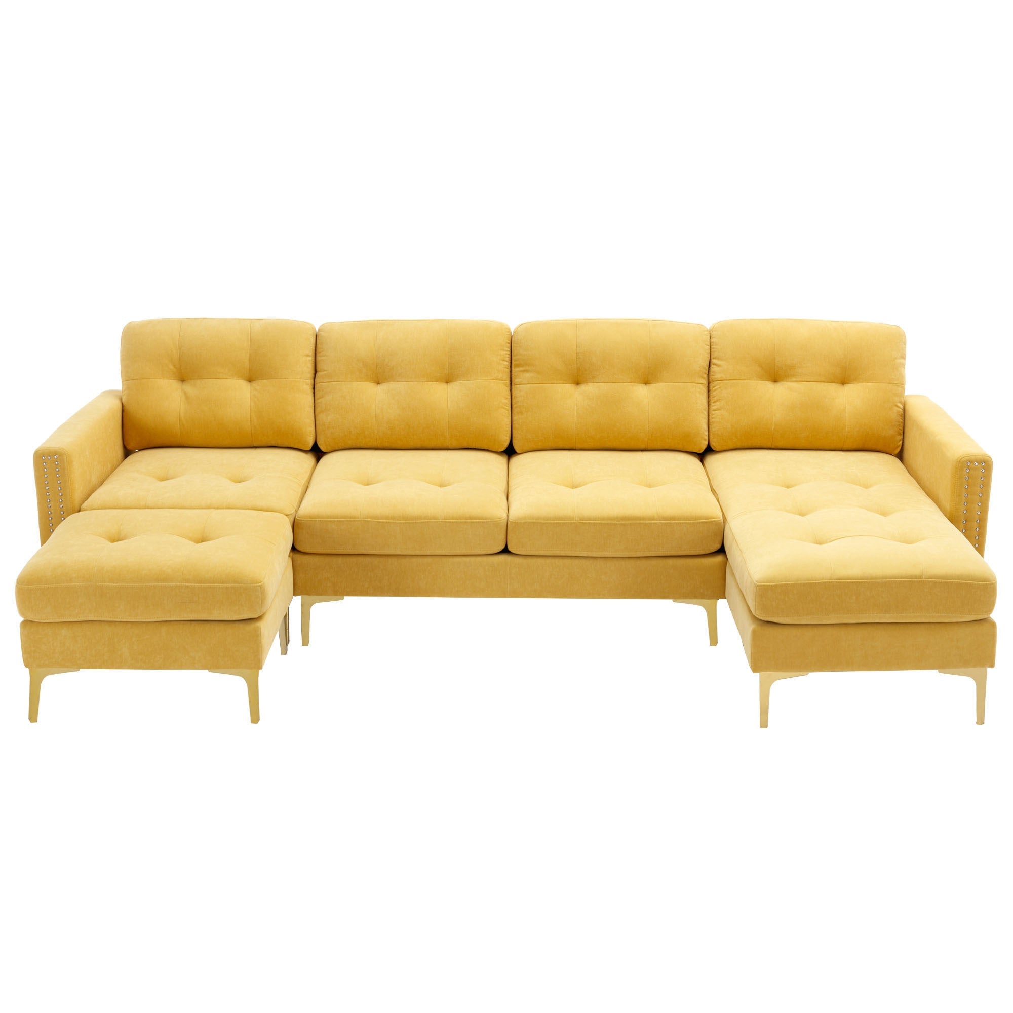 110" L-Shape Convertible Sectional Sofa Couch w/ Ottoman | Living Room, Apartment, Office | Yellow-American Furniture Outlet -American Furniture Outlet