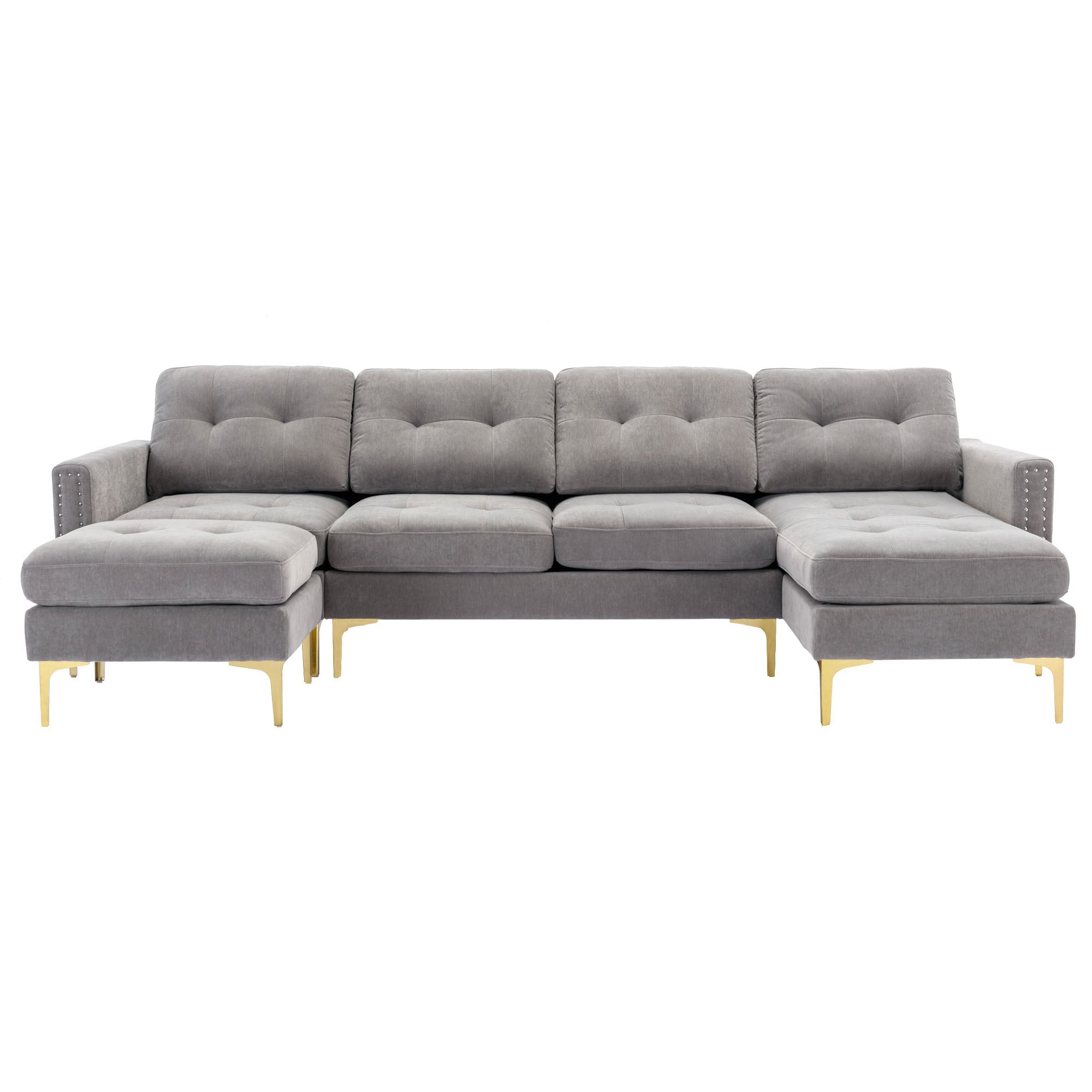 110" L-Shape Convertible Sectional Sofa Couch with Movable Ottoman - Light Grey-American Furniture Outlet -American Furniture Outlet