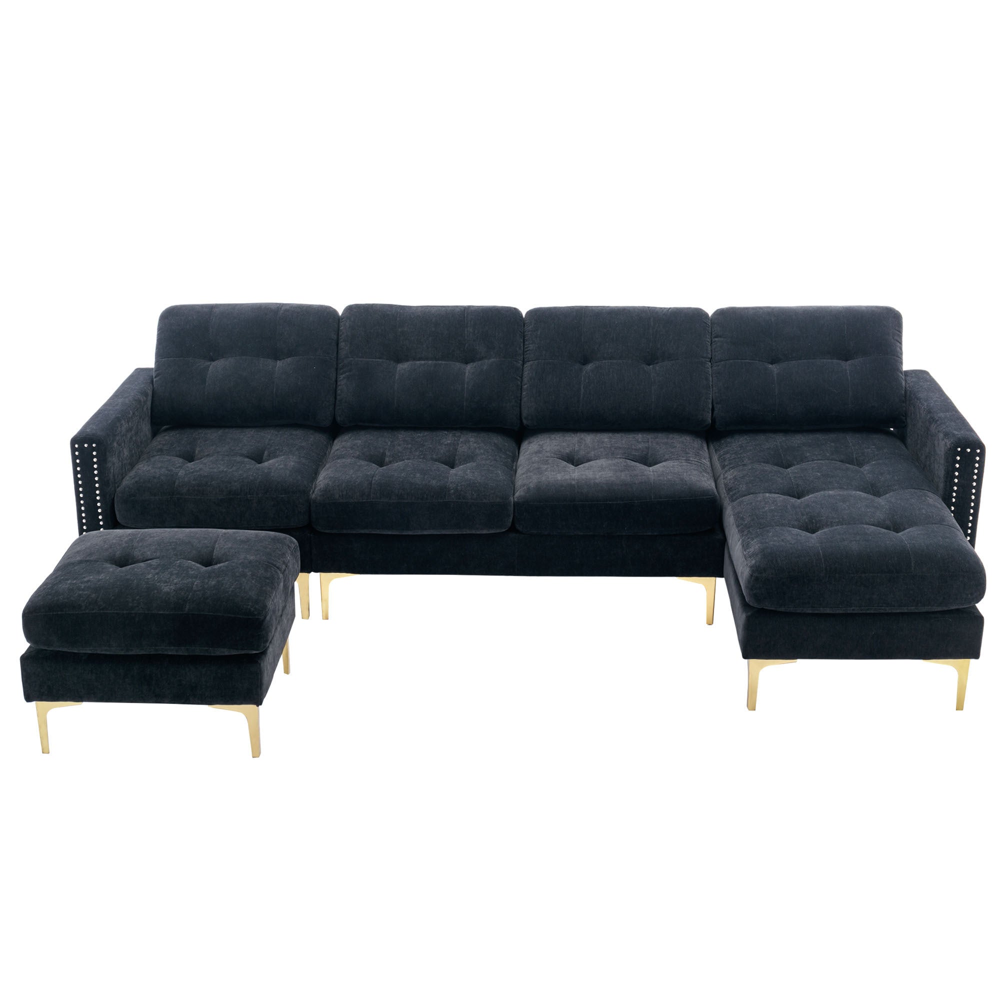 110" Velvet L-Shaped Sectional Sofa with Storage &amp; Movable Ottoman - Black-American Furniture Outlet -American Furniture Outlet