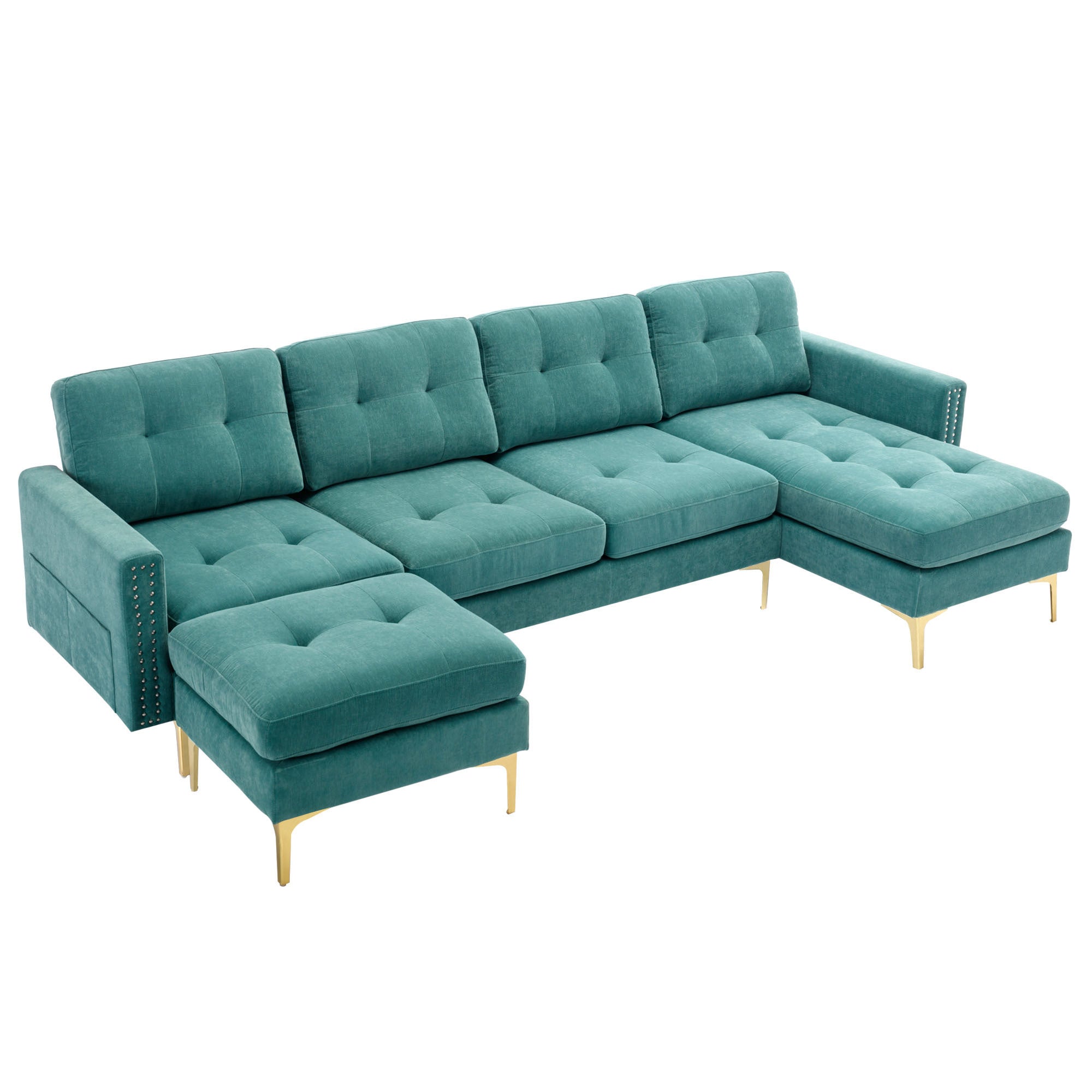 110" Green L-Shape Sectional Sofa Couch w/ Movable Ottoman | Living Room & Apartment-Stationary Sectionals-American Furniture Outlet