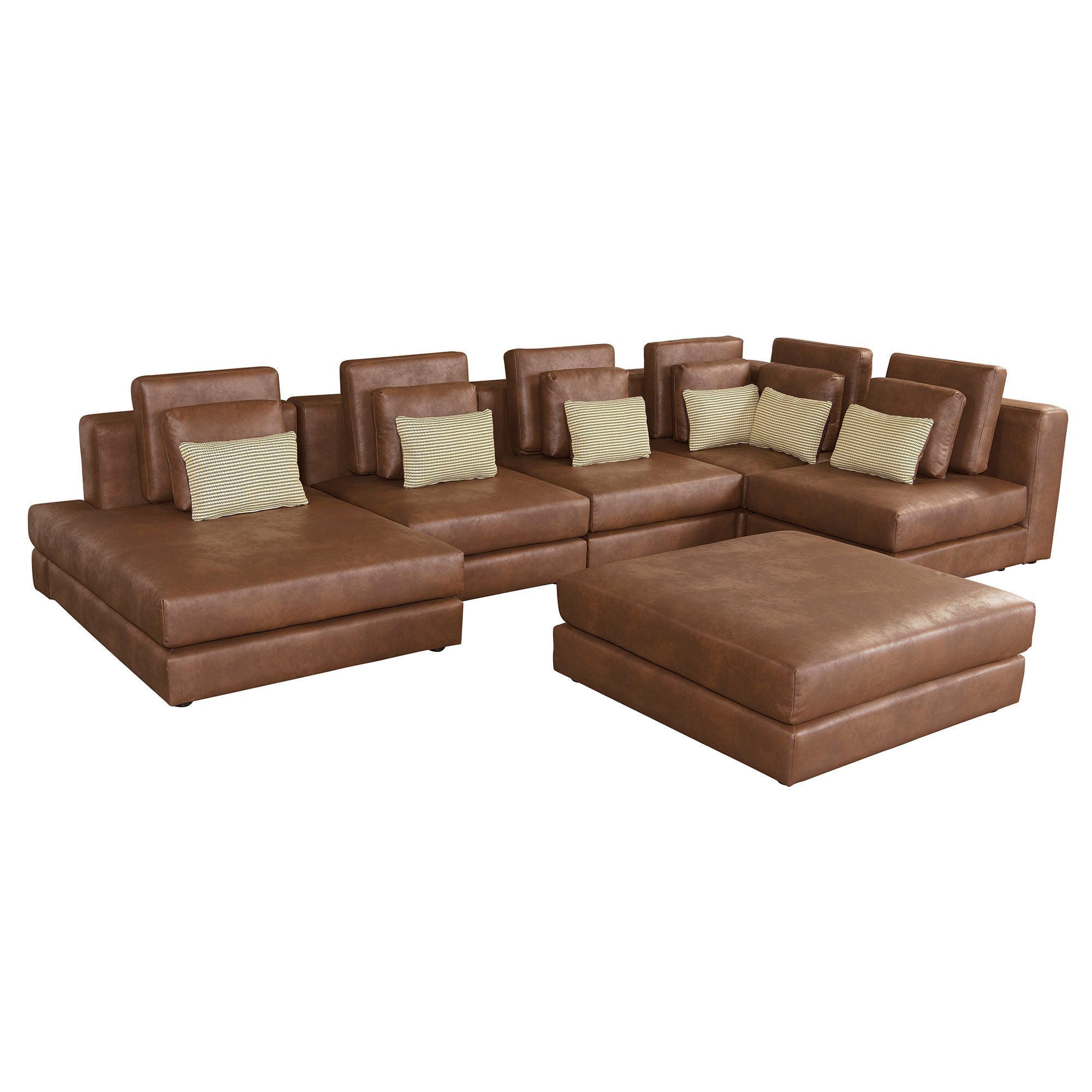 112" Brown Faux Leather U-Shaped Sectional with Ottoman-American Furniture Outlet -American Furniture Outlet