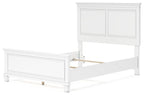 White panel bed with open storage drawer compartment under the frame