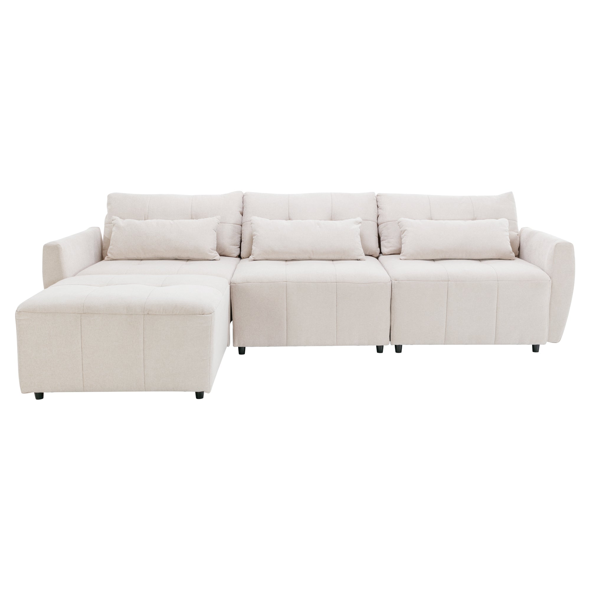 113" Modern Chenille Sectional Sofa with Ottoman & USB Ports – Beige-American Furniture Outlet -American Furniture Outlet