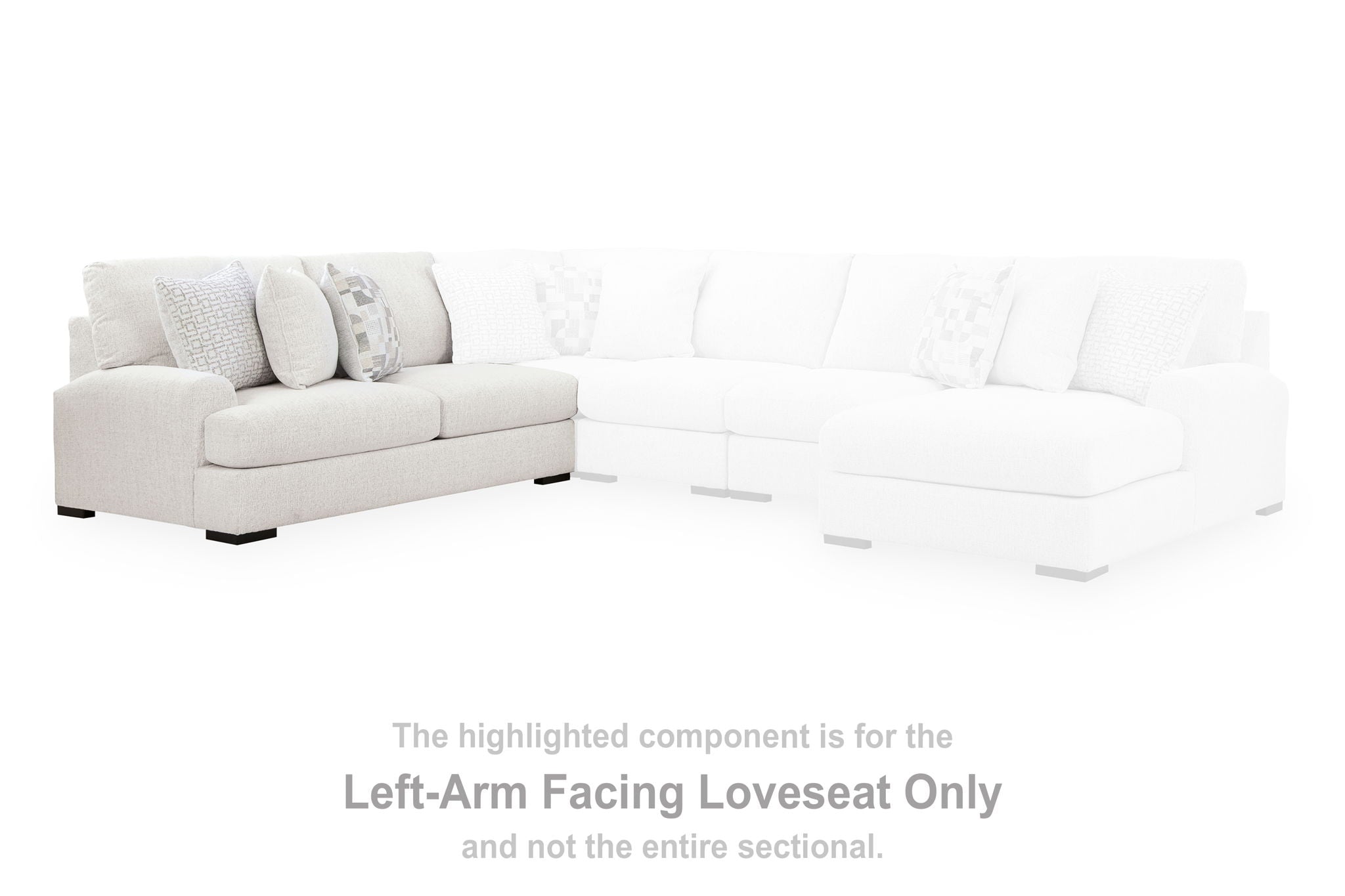 Chalk sectional sofa with left-arm facing loveseat and extended chaise seating