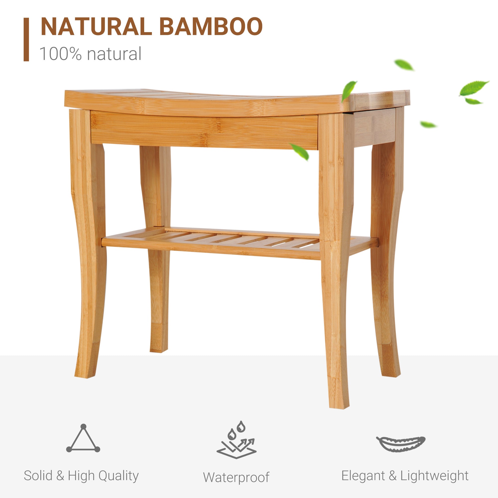 Bamboo Shower Bench with Storage Shelf - 20"