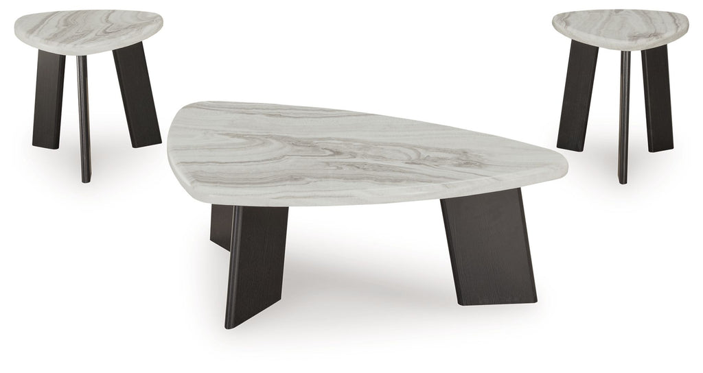 Occasional table set (3) with gray marble-look tops and black tapered legs