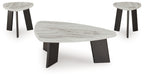Occasional table set (3) with gray marble-look tops and black tapered legs