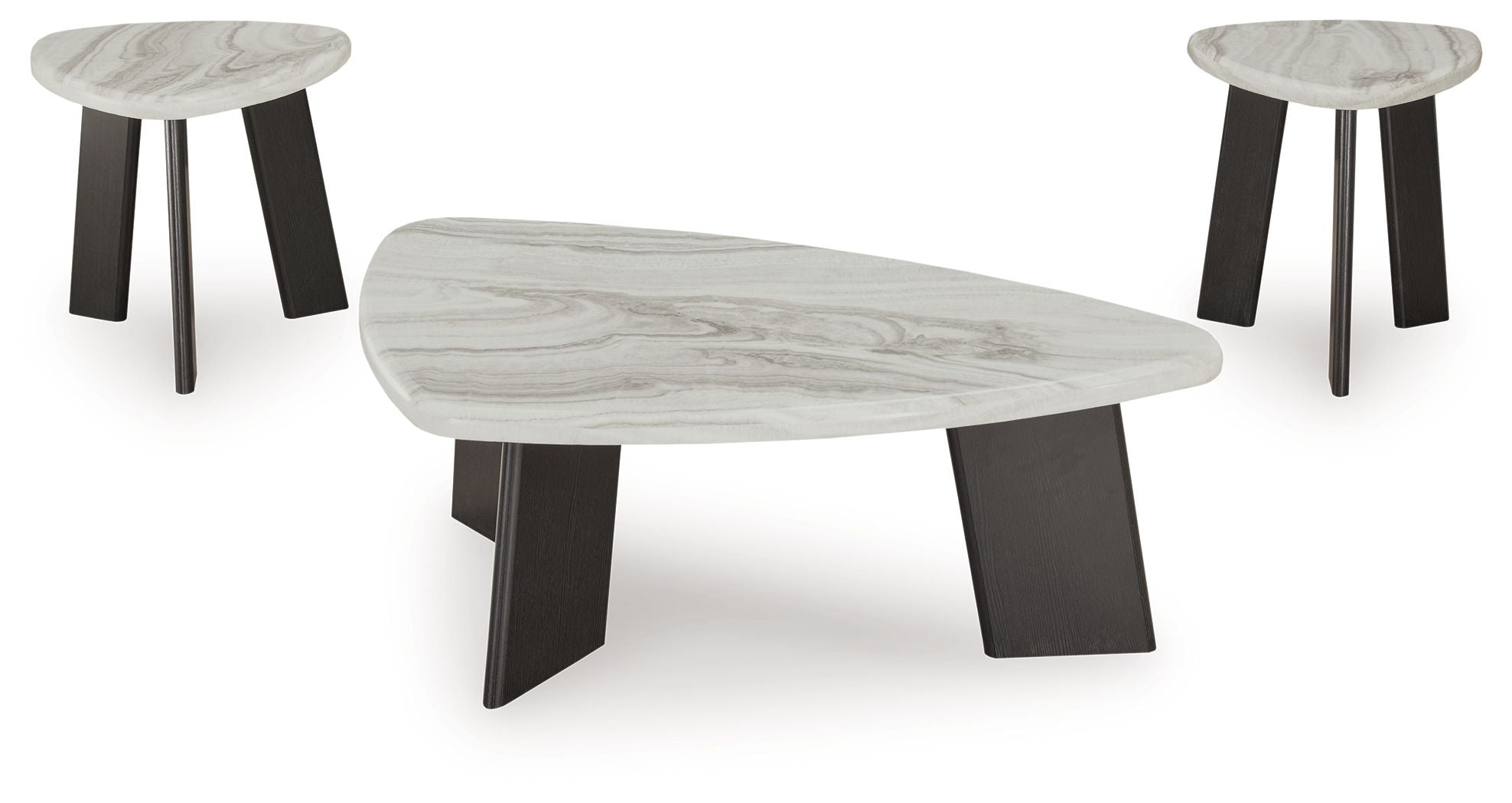 Occasional table set (3) with gray marble-look tops and black tapered legs