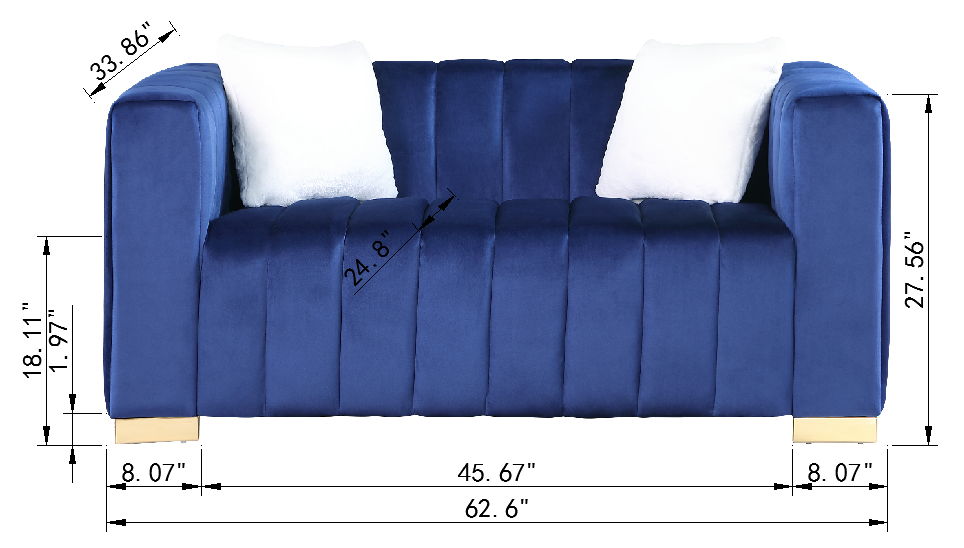 A Modern Channel Sofa Take On A Traditional Chesterfield, Navy Blue Color, Loveseater - Navy Blue